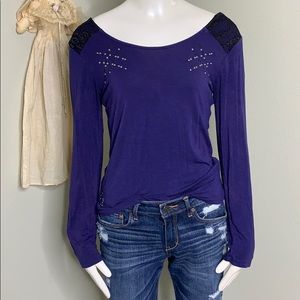 Blue Long Sleeve with lace bow